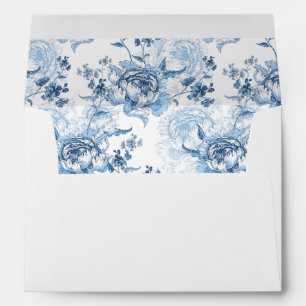 Elegant Blue and White Engraved Peonies Envelope