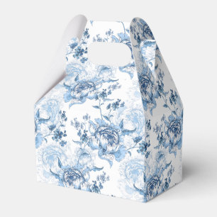 Elegant Blue and White Engraved Peonies Favor Box