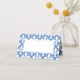 Elegant Blue and White Fleur de Lys Dinner Table Place Card