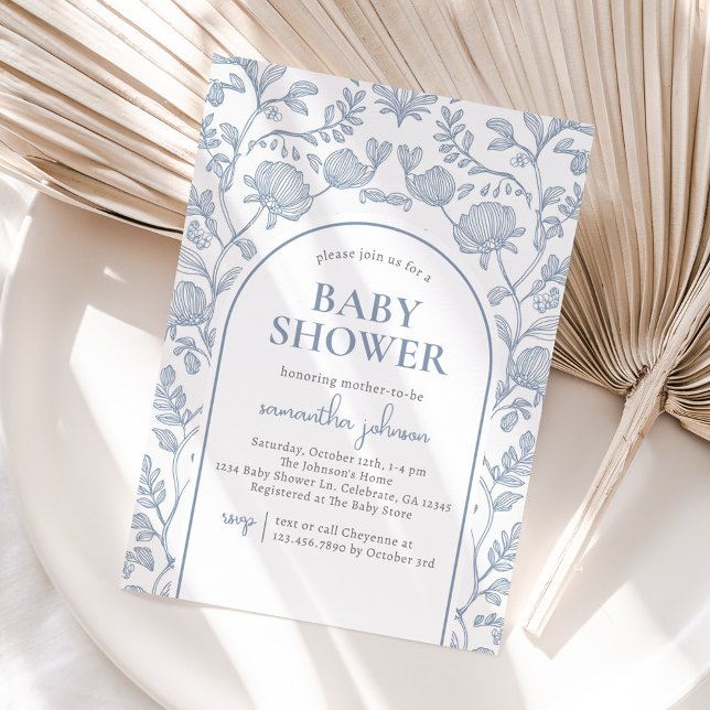 Elegant Blue and White Floral Baby Shower Invitation (Creator Uploaded)