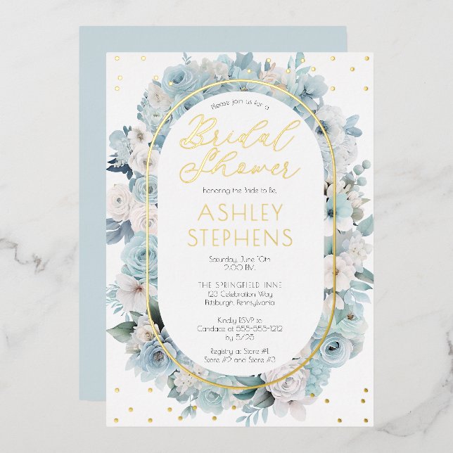 Elegant Blue and White Floral Bridal Shower  (Front/Back)