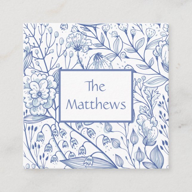 Elegant Blue and White Floral  Enclosure Card (Front)
