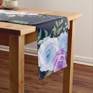 elegant blue and white floral long table runner