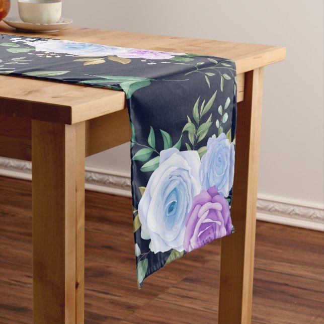 elegant blue and white floral medium table runner (In Situ)