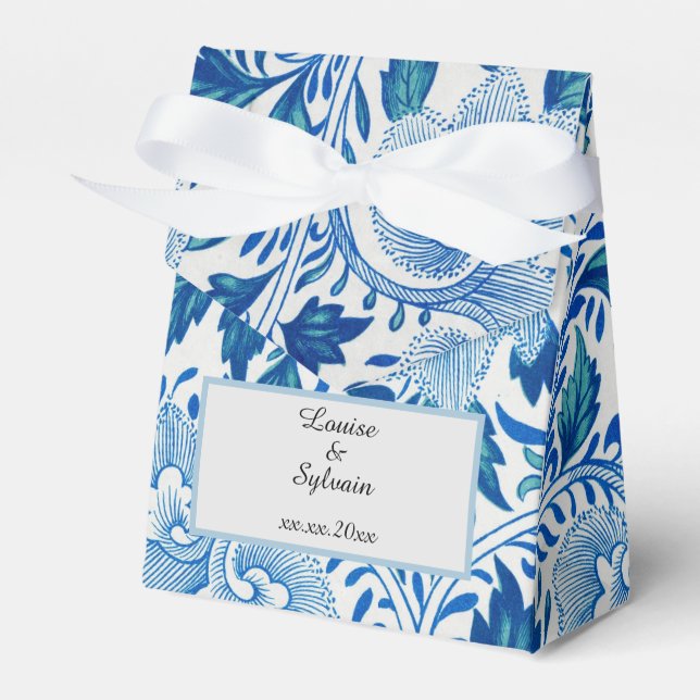 Elegant Blue and white Floral Pattern Favor Box (Front Side)