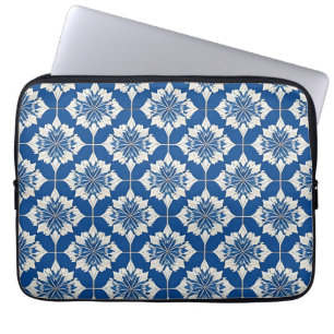 Elegant Blue and White Floral Pattern Laptop Sleeve