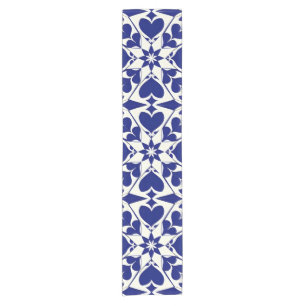 Elegant Blue and White Floral Pattern Short Table Runner