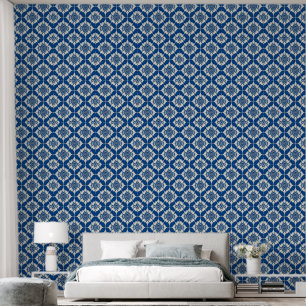 Elegant Blue and White Floral Pattern Wallpaper