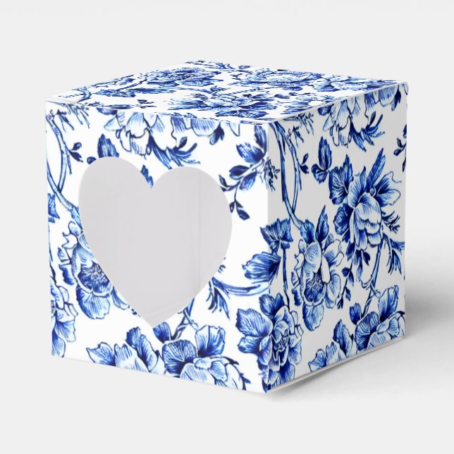 Elegant Blue and White Floral Toile Favor Box (Front Side)