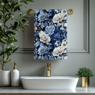 Elegant Blue and White Flowers Bath Towel
