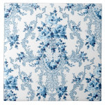 Elegant Blue and White French Rococo Floral Cerami Tile<br><div class="desc">Elegant,  romantic and ornate vintage French Rococo style seamless floral featuring blue roses and scrolls on white background.</div>