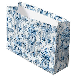 Elegant Blue and White French Rococo Floral Large Gift Bag