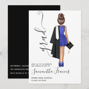 Elegant Blue and White Girl Graduation Party Invit Invitation