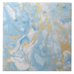Elegant Blue And White Gold Marble Pattern Tile