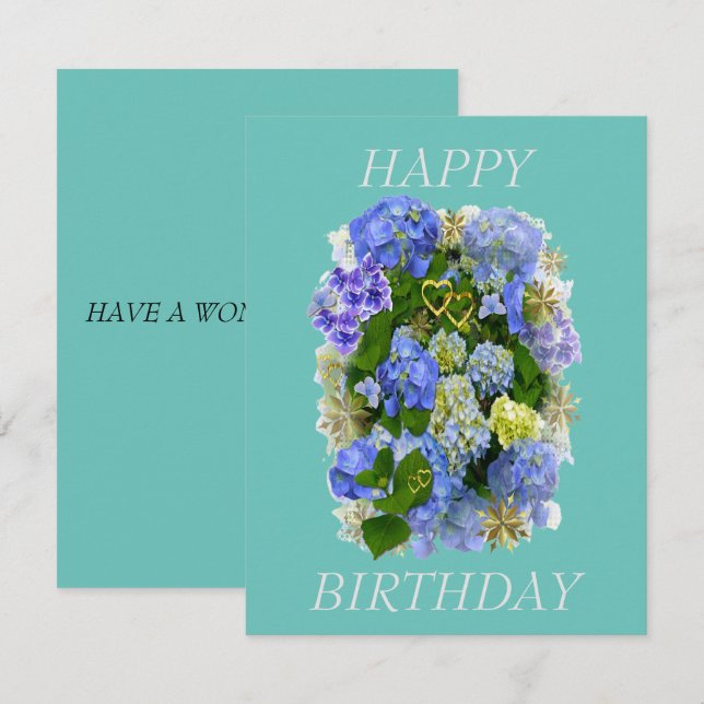 ELEGANT BLUE AND WHITE  HYDRANGEA HAPPY BIRTHDAY  (Front/Back)