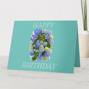 ELEGANT BLUE AND WHITE  HYDRANGEA HAPPY BIRTHDAY  CARD