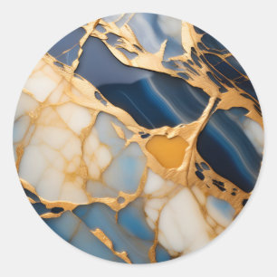 Elegant Blue and White Marble Classic Round Sticker