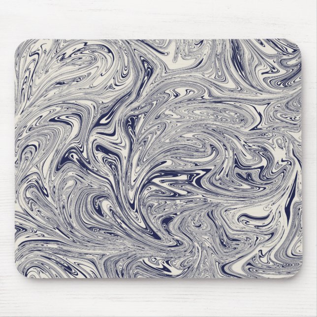 Elegant Blue and White Marble Swirl Mouse Pad (Front)