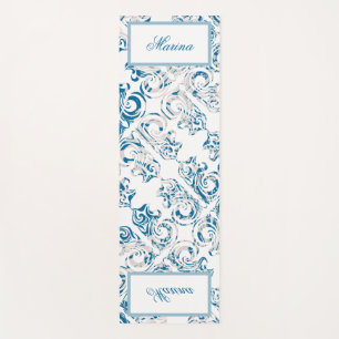 Elegant blue and white pattern and your name yoga mat