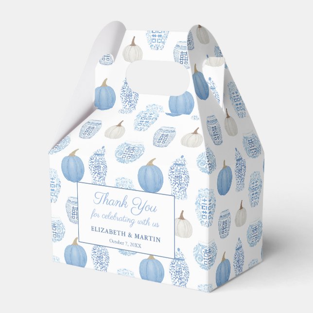 Elegant Blue And White Pumpkins Wedding Shower Favor Box (Front Side)