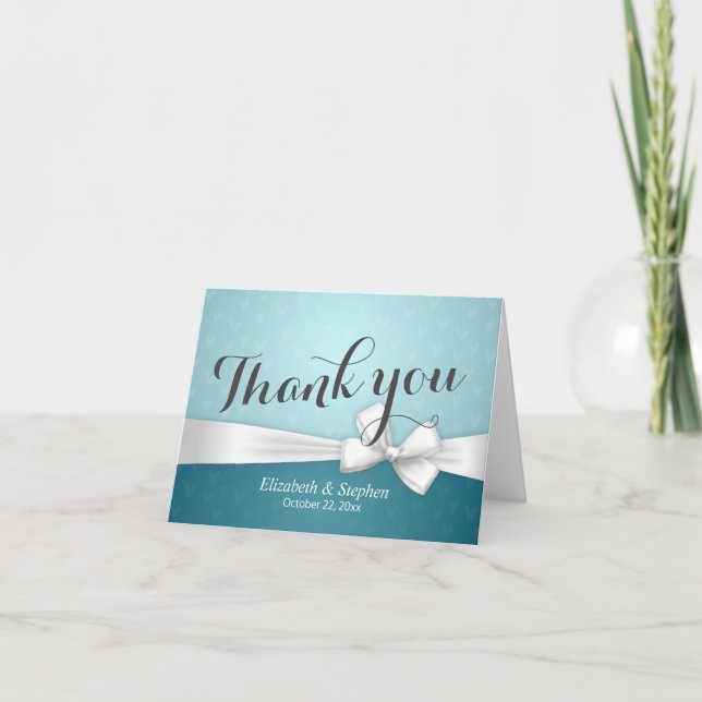 Elegant Blue and White Ribbon Wedding Thank You (Front)