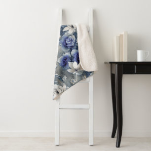 Elegant Blue and White Roses and Lilies  Sherpa Blanket