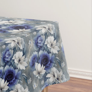 Elegant Blue and White Roses and Lilies  Tablecloth
