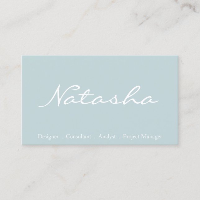 Elegant Blue and White Script Font Business Card (Front)