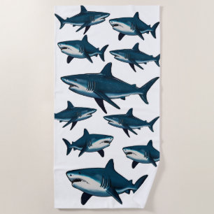 Elegant blue and white shark fish beach towel
