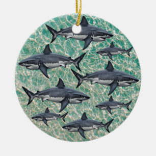 Elegant blue and white sharks fish Personalized  Ceramic Ornament