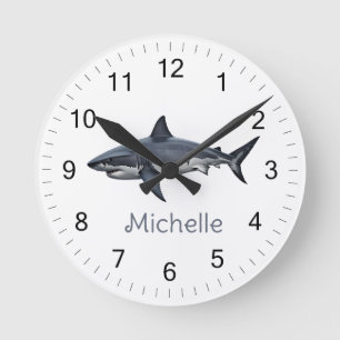 Elegant blue and white sharks fish Personalized    Round Clock