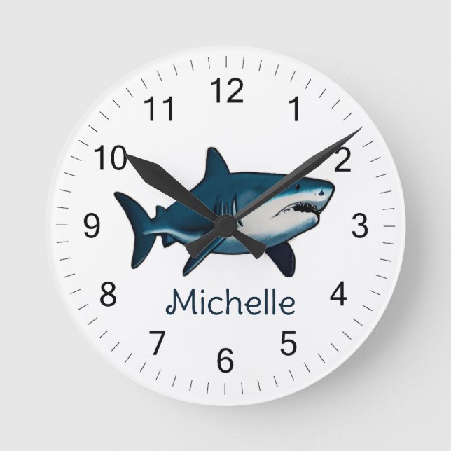 Elegant blue and white sharks fish Personalized    Round Clock (Front)