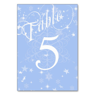 Elegant Blue and White Snowflakes Numbered Table Number
