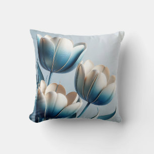 Elegant Blue and White Tulips Throw Pillow