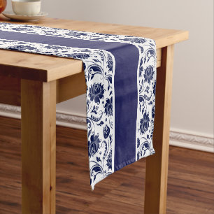 Elegant Blue And White Vintage Damasks 2 Short Table Runner