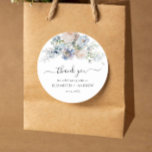 Elegant Blue and White Wedding Classic Round Sticker<br><div class="desc">Elegant Blue and White Wedding Classic Round Sticker. Matching items are available.</div>