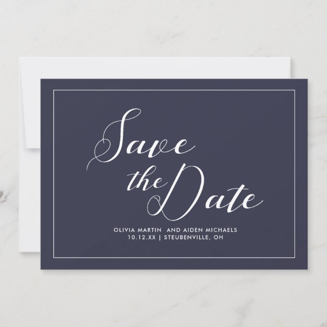 Elegant Blue and White Wedding Save The Date (Front)