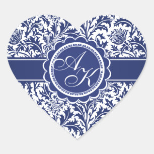 Elegant Blue and White William Morris Floral Heart Sticker