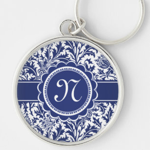 Elegant Blue and White William Morris Floral Keychain