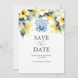 Elegant Blue and Yellow Floral Save The Date Cards