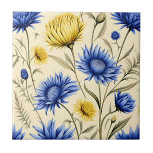 Elegant Blue and Yellow Floral Tile