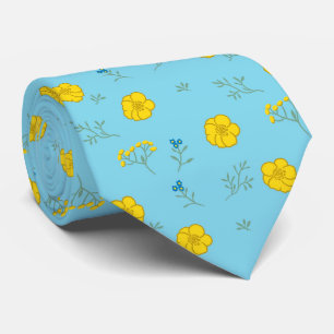 Elegant Blue And Yellow Spring Flowers   Tie