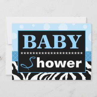 Elegant Blue and Zebra Baby Shower Invitation
