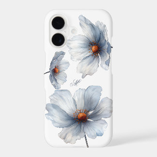 Elegant Blue Anemone Floral Case with Monogram