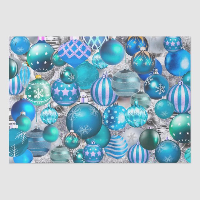 Elegant blue aqua Christmas ornaments holidays Tissue Paper (Front)