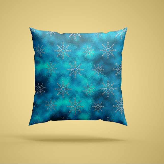 Elegant blue aqua Christmas snowflakes holidays Throw Pillow (Creator Uploaded)
