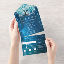 Elegant Blue Aqua Teal Heart Leaf Tree Wedding