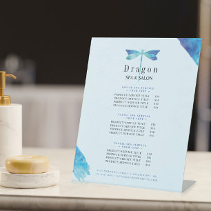 Elegant Blue & Aqua Watercolor Dragonfly Pedestal Sign