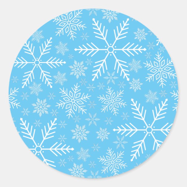 Elegant Blue Aqua White Winter Snowflake Classic Round Sticker (Front)