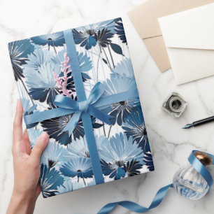 Elegant Blue Aster Floral Pattern Wrapping Paper